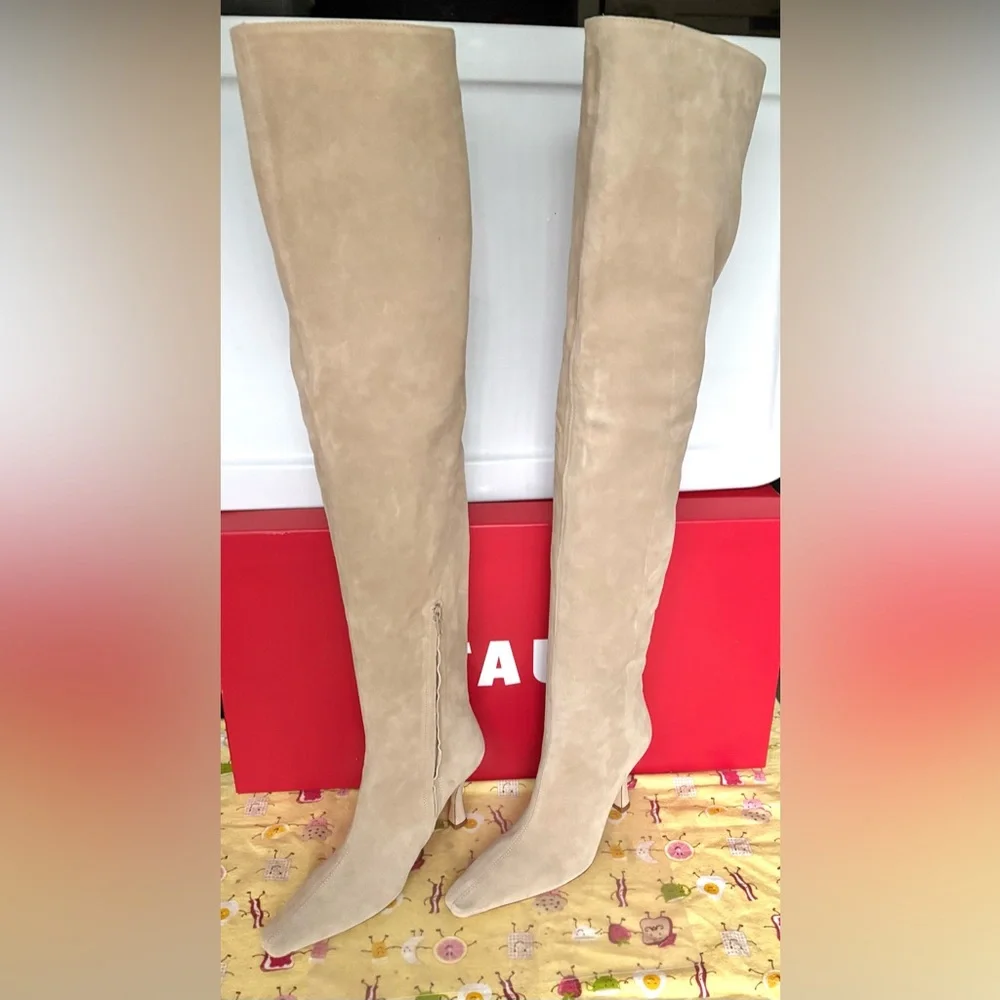 STAUD Cami Over The Knee Suede Stiletto Heel Boots Taupe Size EU 38.5 = 8.5 NIB
